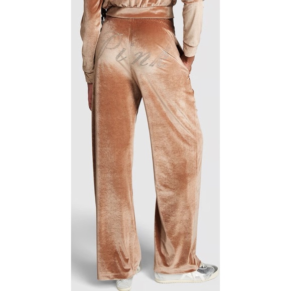 PINK by Victoria's Secret Velvet Wide-Leg Pants Tan - Picture 1 of 12